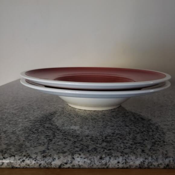 Villeroy & Boch Set Of 2 Rimmed Pasta Soup Bowl Rouge Red 10" Handpainted German - Picture 12 of 14